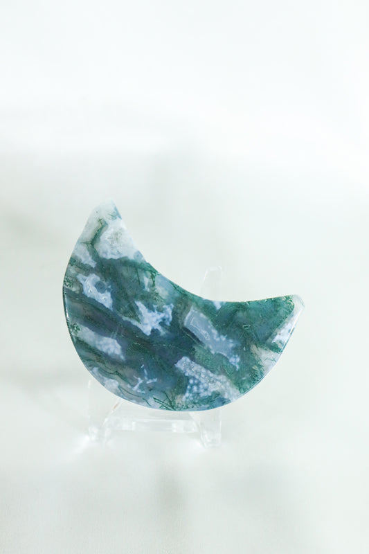 Moss Agate Moon Carving #3