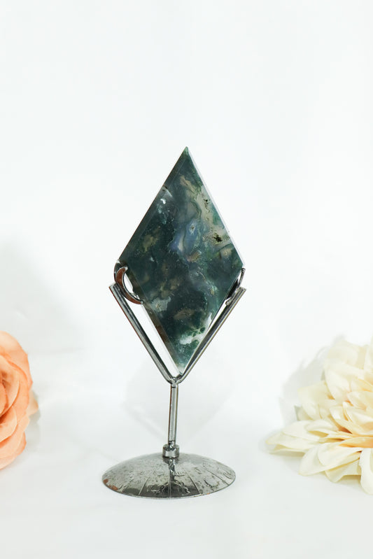 Moss Agate Diamond on Stand #14