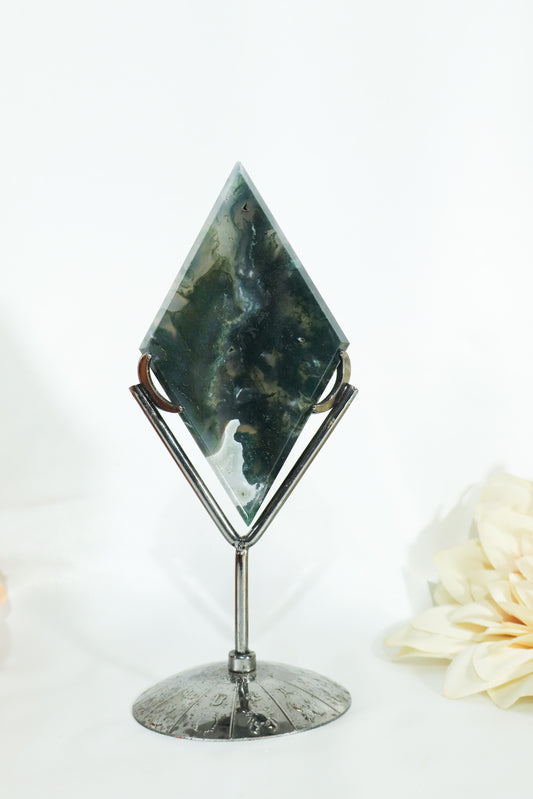 Moss Agate Diamond on Stand #14