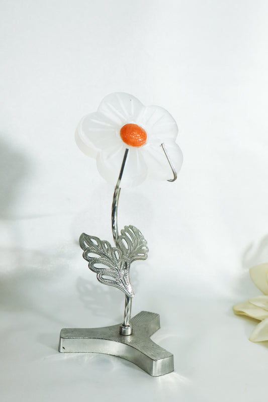 Selenite Flower w/ Sunstone on Silver Stand #7