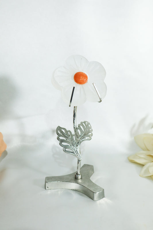Selenite Flower w/ Sunstone on Silver Stand #7
