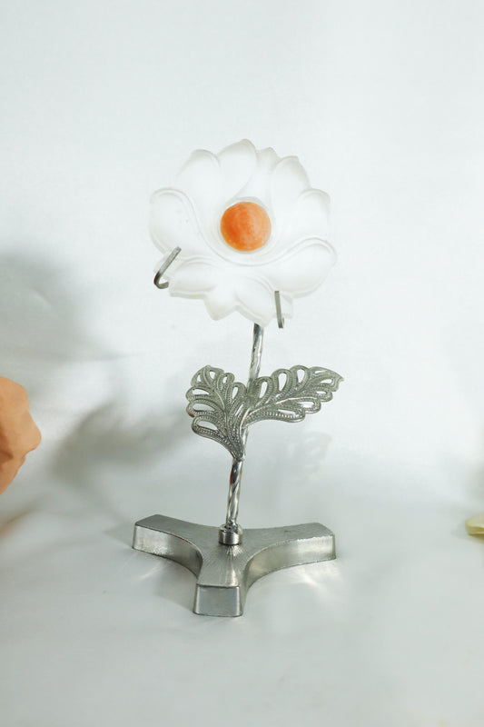 Selenite Flower w/ Sunstone on Silver Stand #8