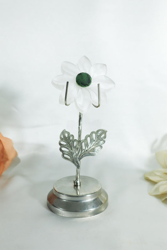 Selenite Flower w/ Ruby Zoisite on Silver Stand #6