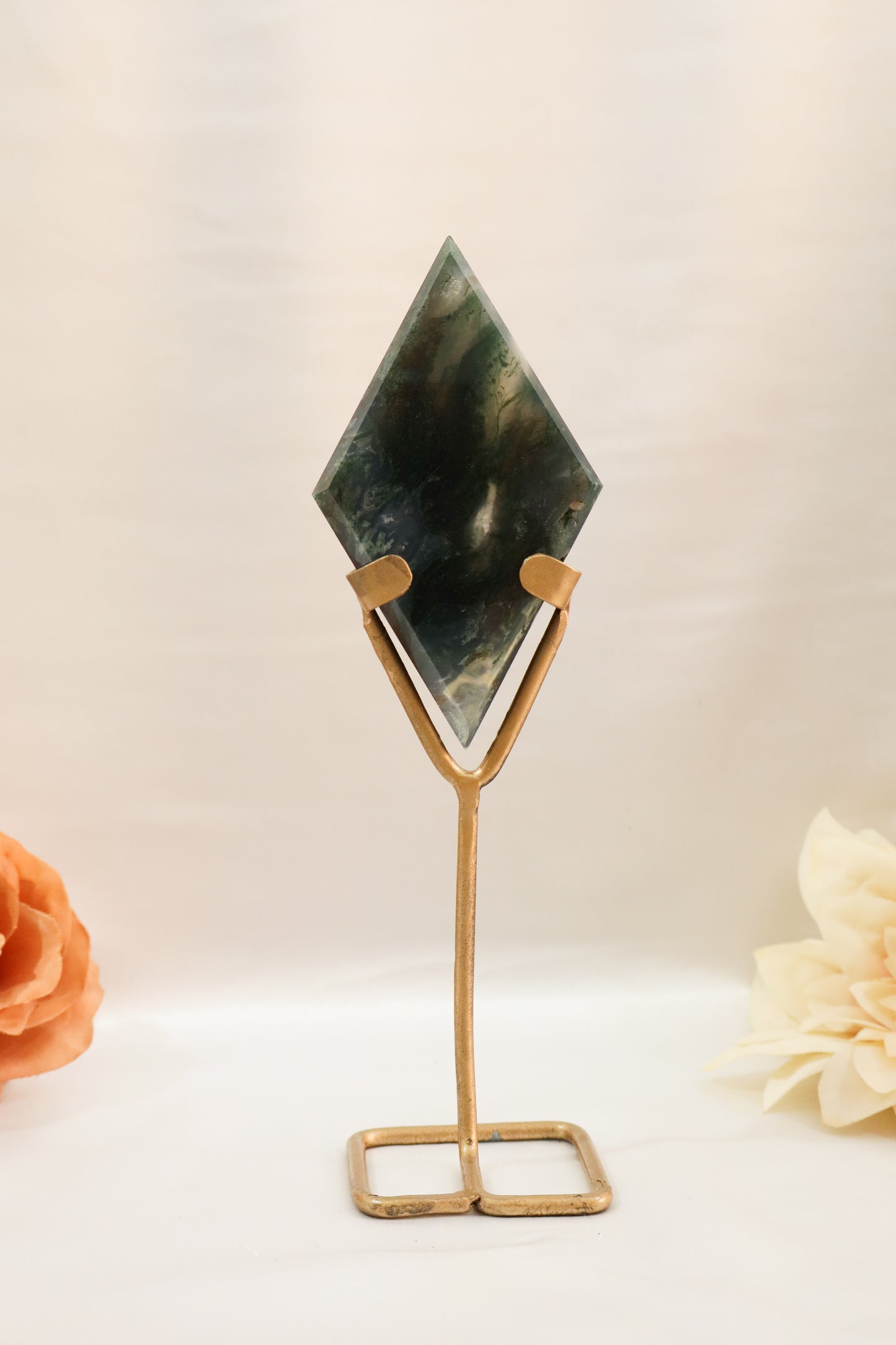 Moss Agate Diamond on Stand #11