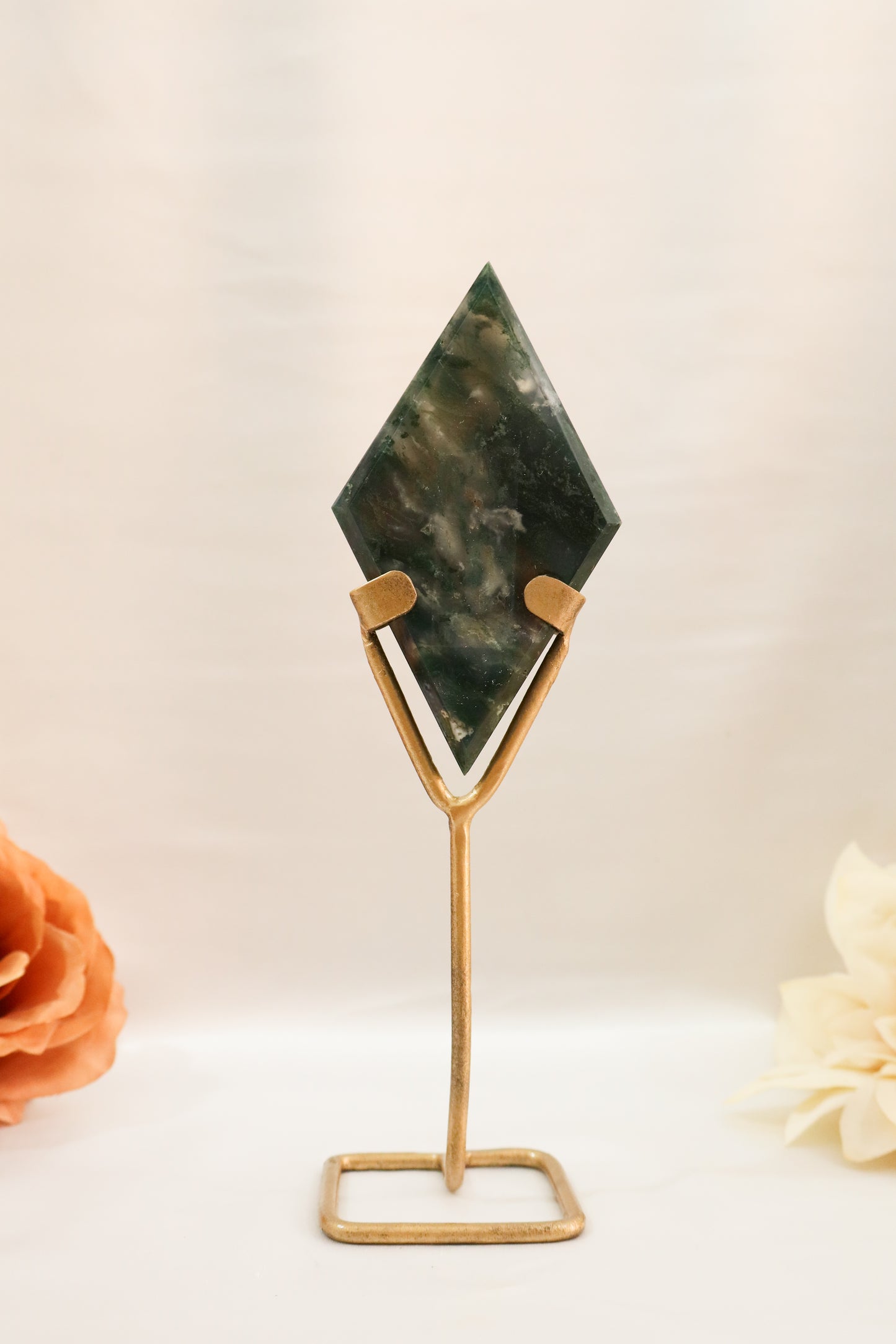 Moss Agate Diamond on Stand #11