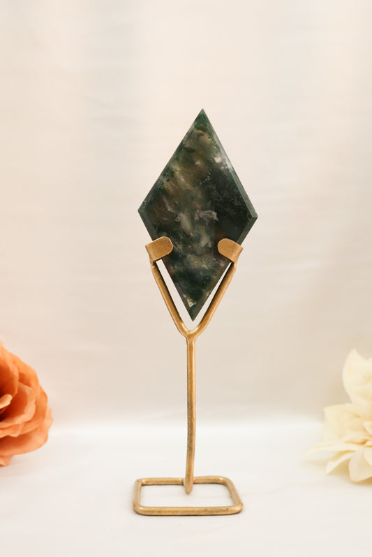 Moss Agate Diamond on Stand #11