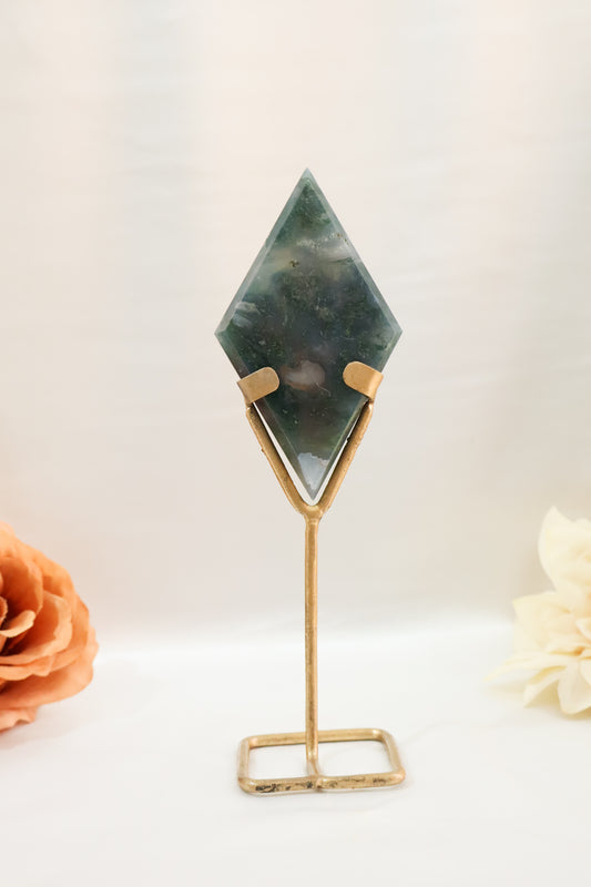 Moss Agate Diamond on Stand #13