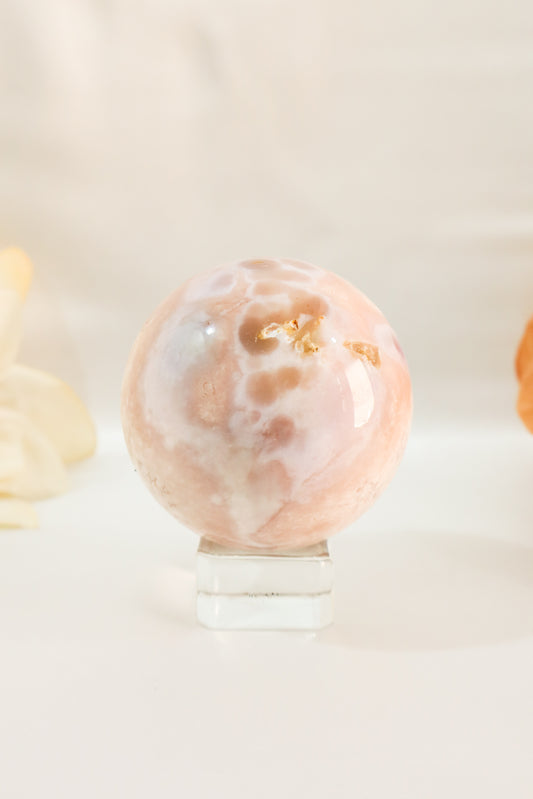 Flower Aagte Pink Amethyst Sphere #1