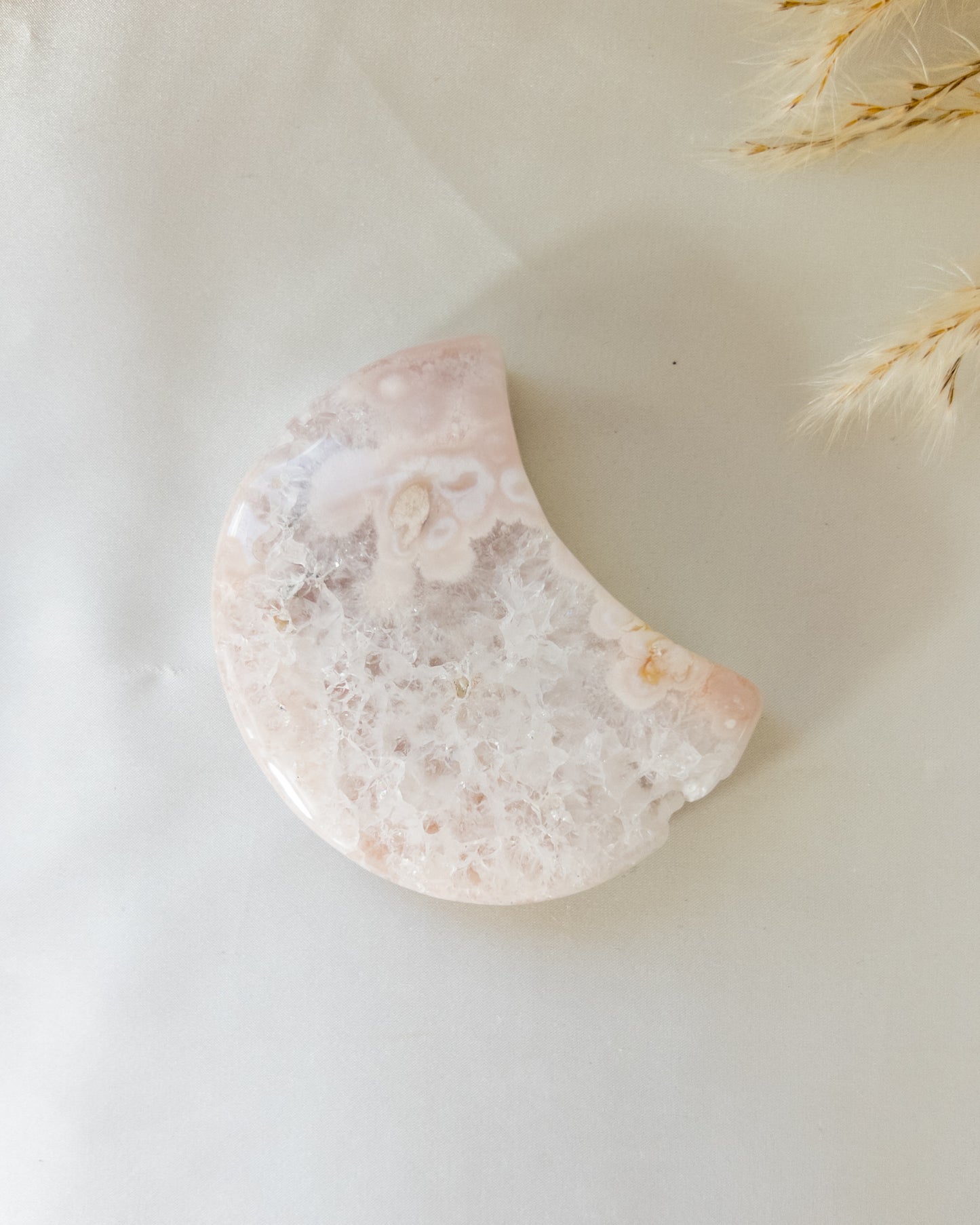 Pink Flower Agate Moon on Stand #3