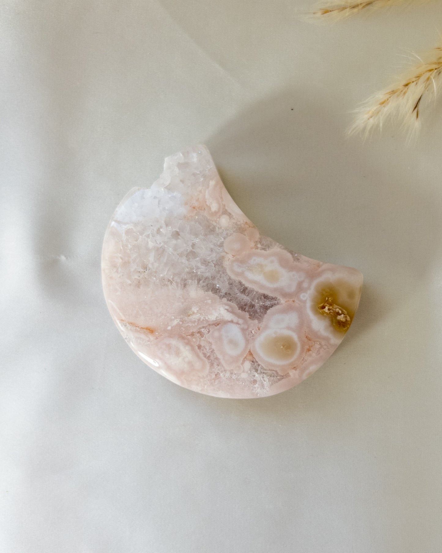 Pink Flower Agate Moon on Stand #3