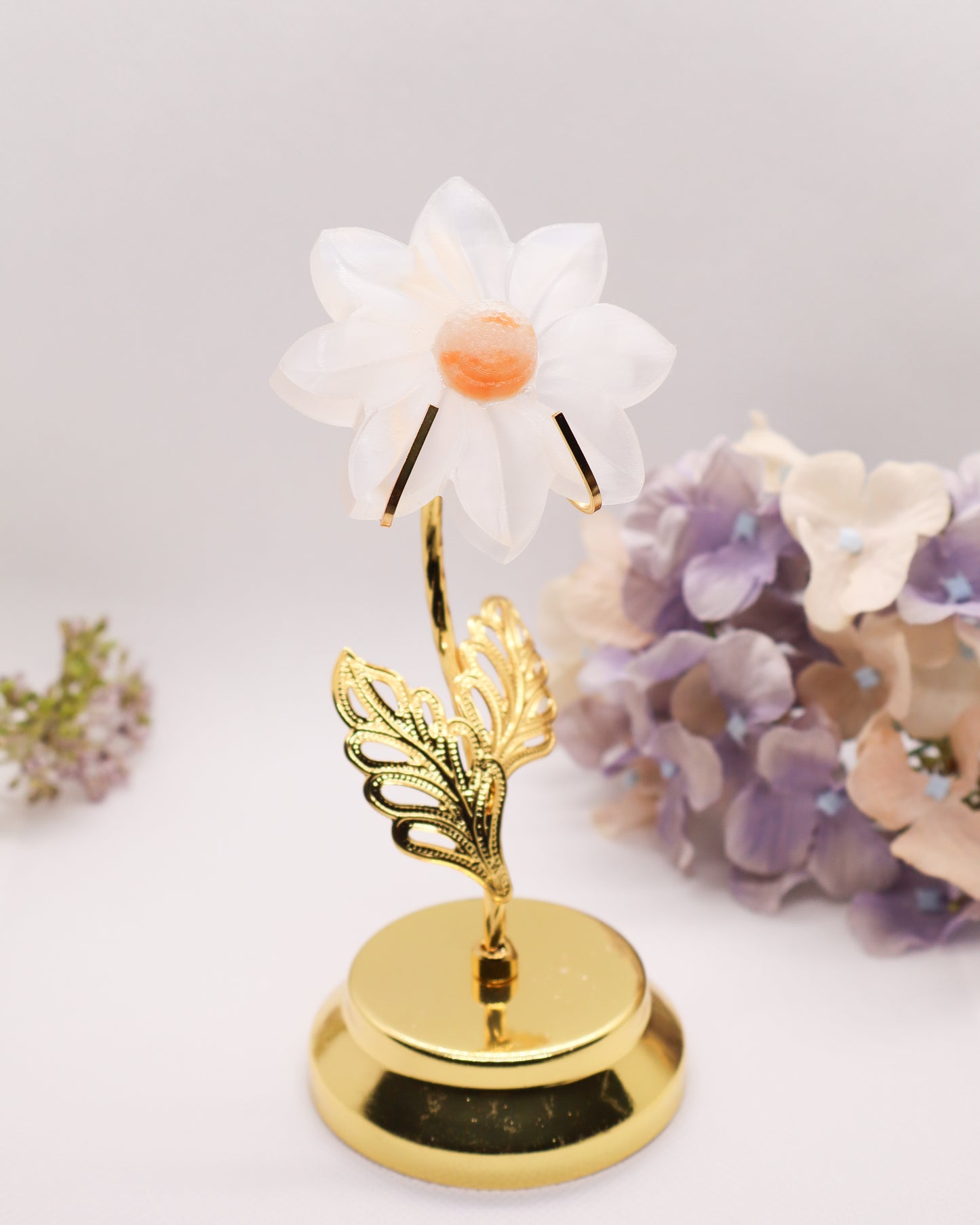 Selenite Flower w/ Sunstone on Golden Stand #2