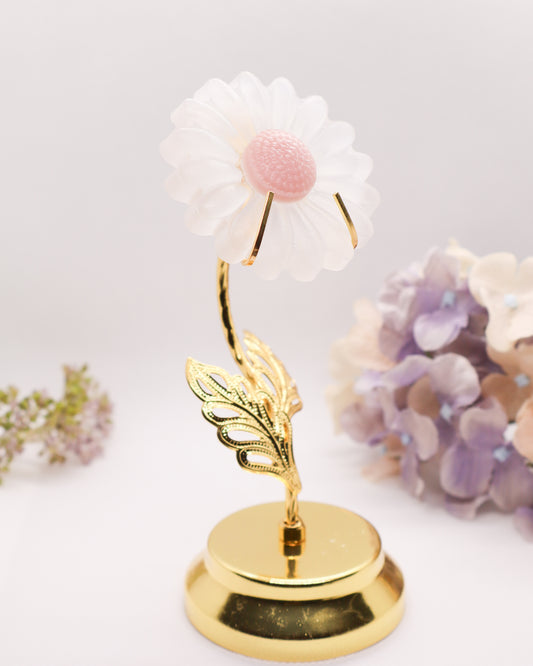 Selenite Flower w/ Pink Opal on Golden Stand #4