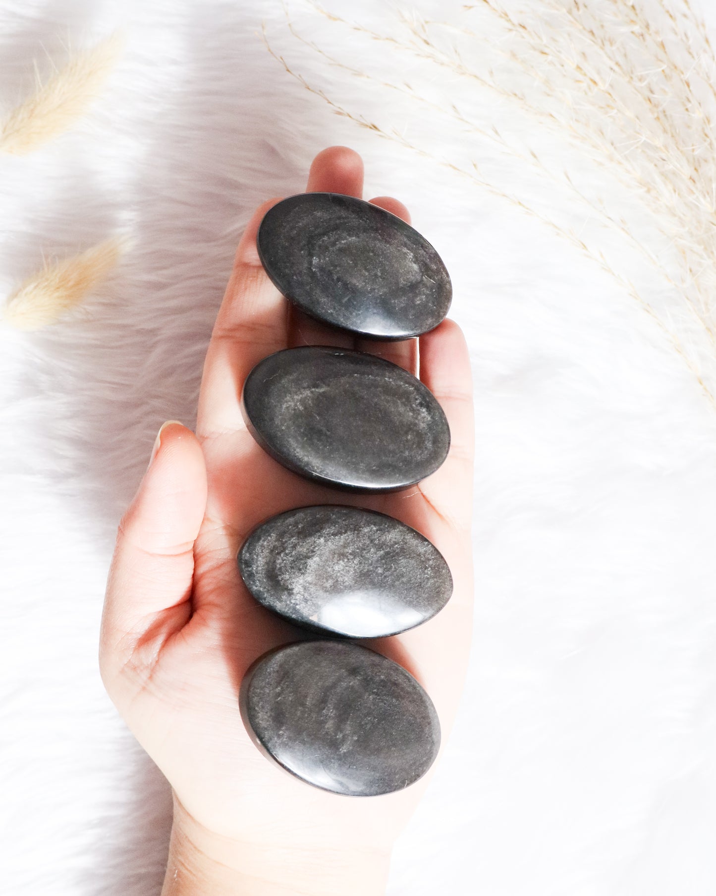 Silver Sheen Obsidian Palm Stones