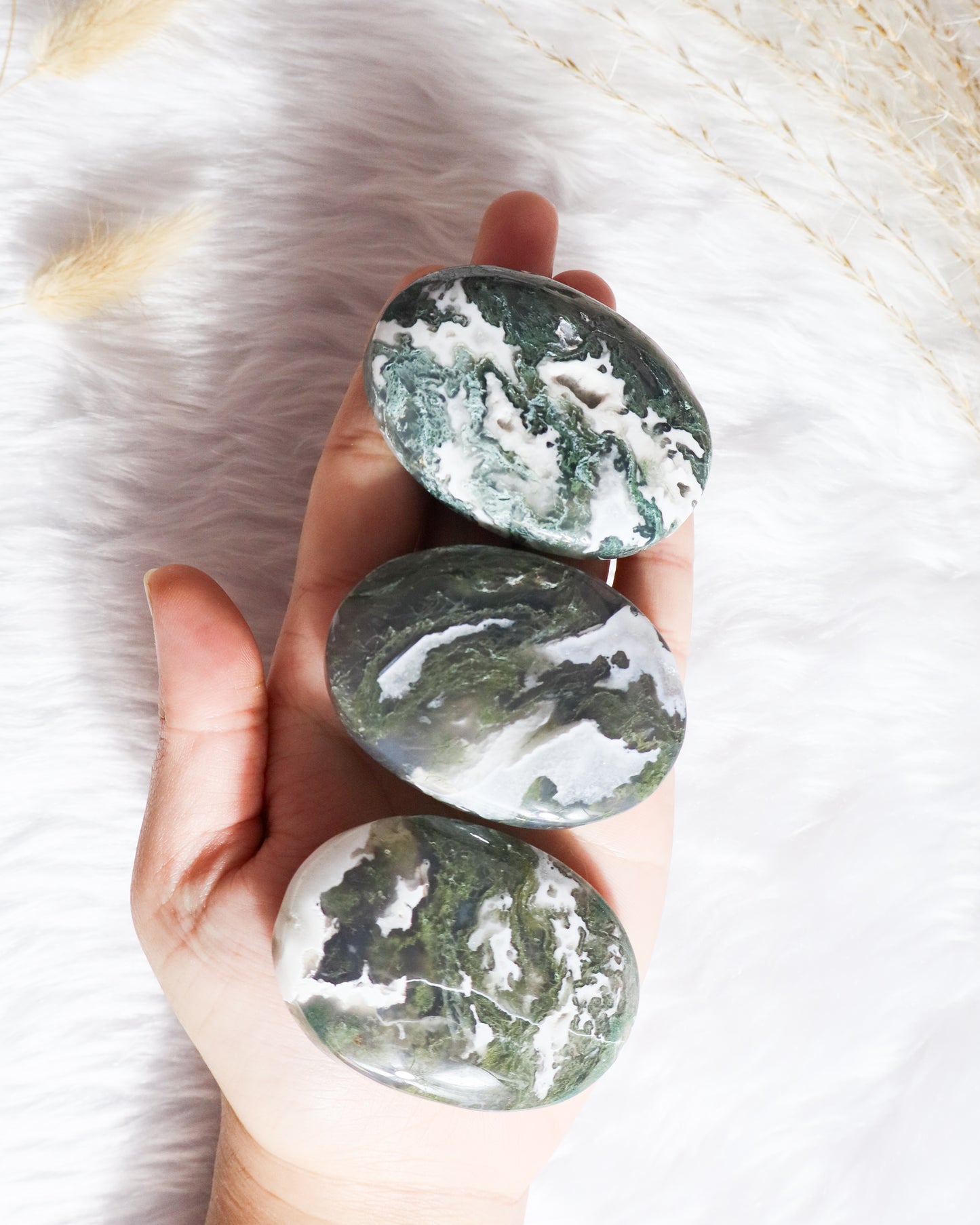 Moss Agate Palm Stones