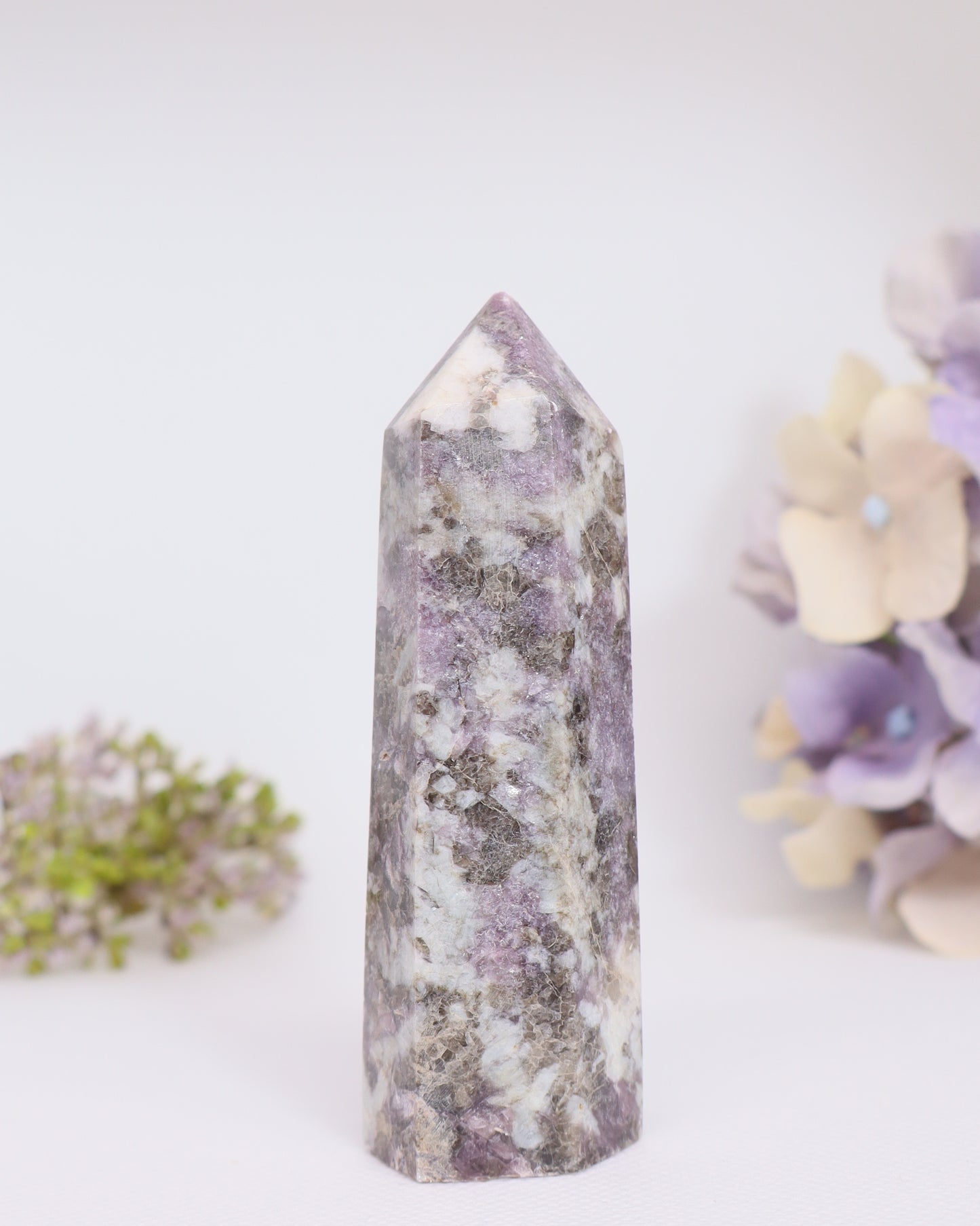 Lepidolite x Black Tourmaline Tower - Tip Broken