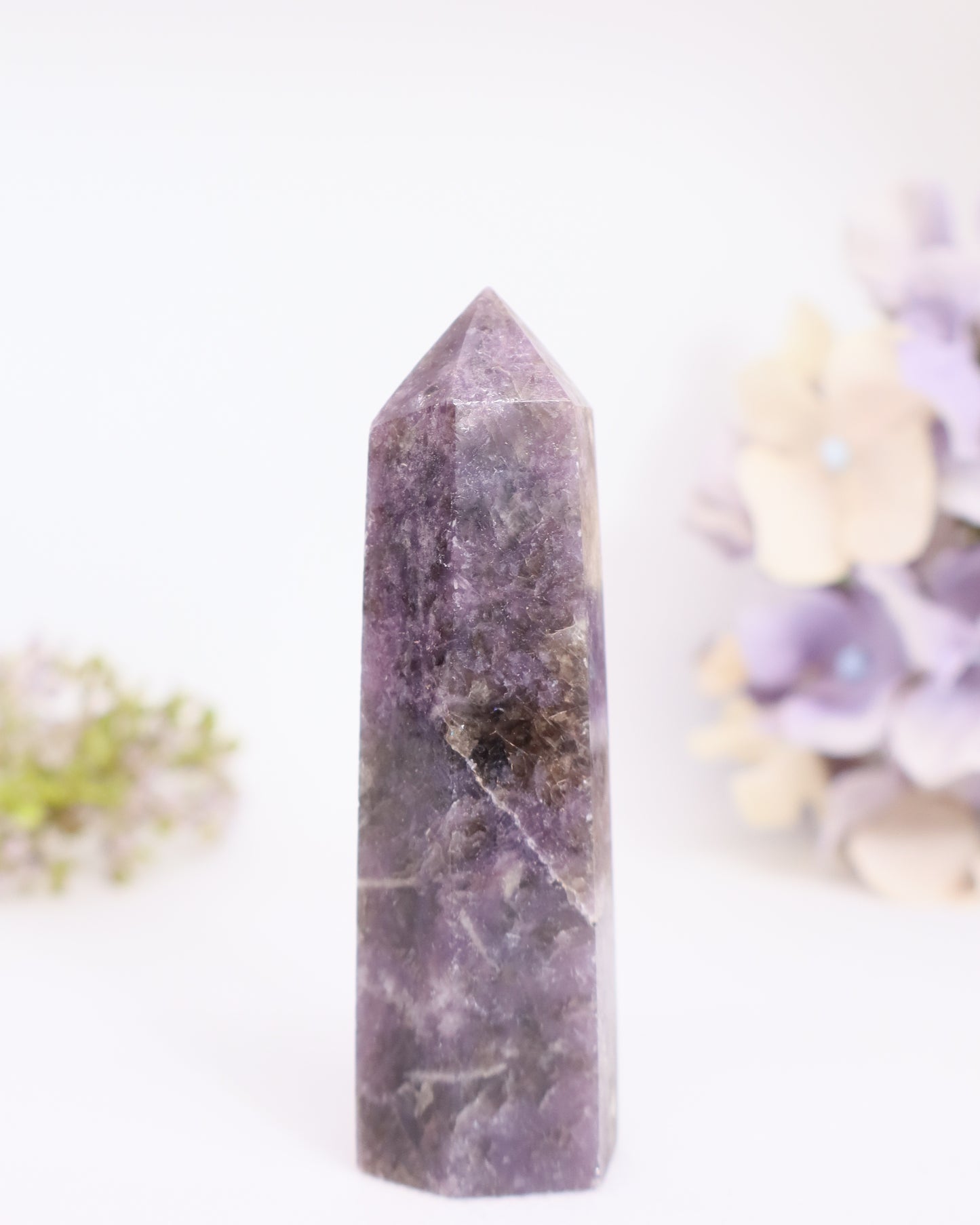 Lepidolite x Black Tourmaline Tower - Tip Broken