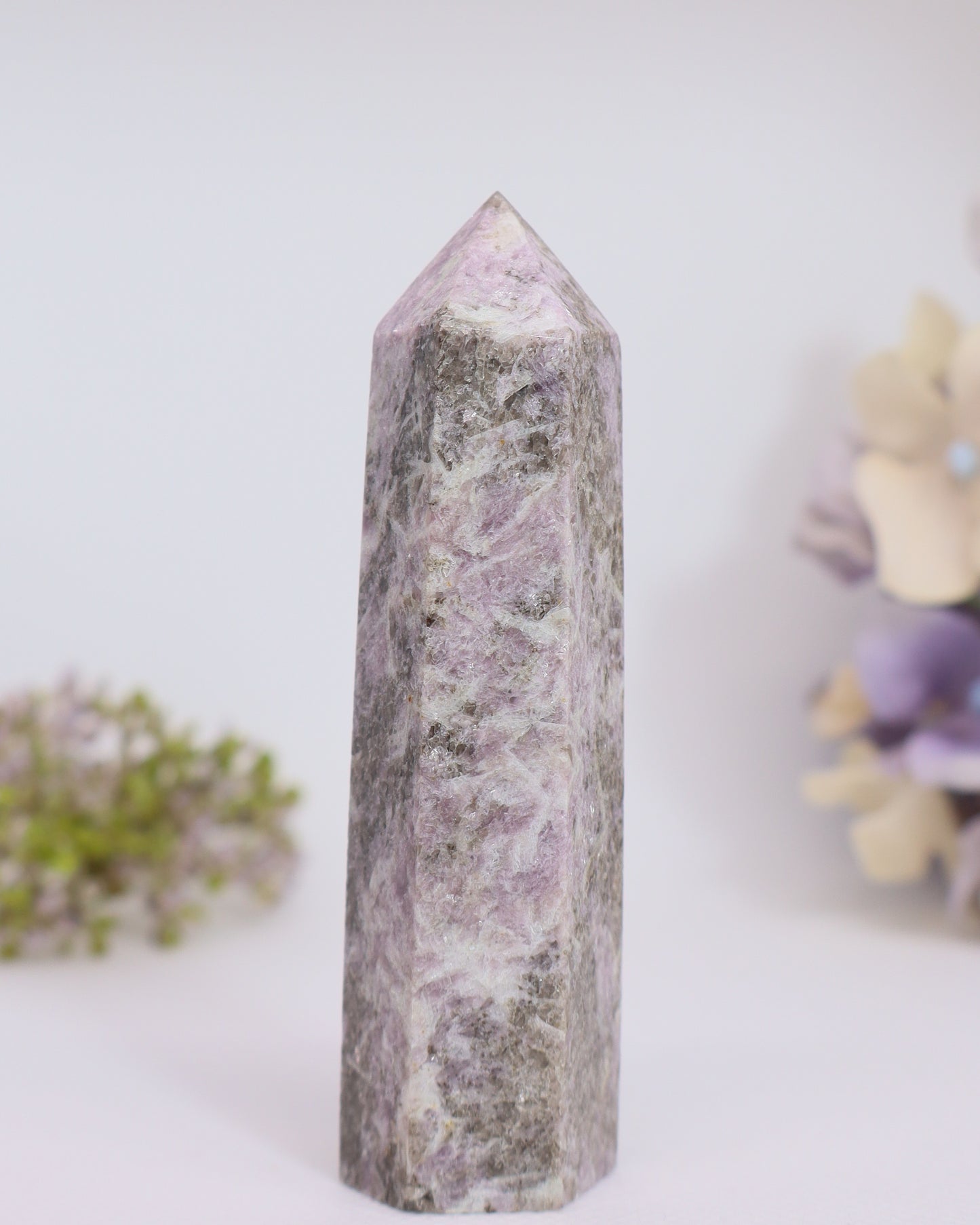 Lepidolite x Black Tourmaline Tower - Tip Broken