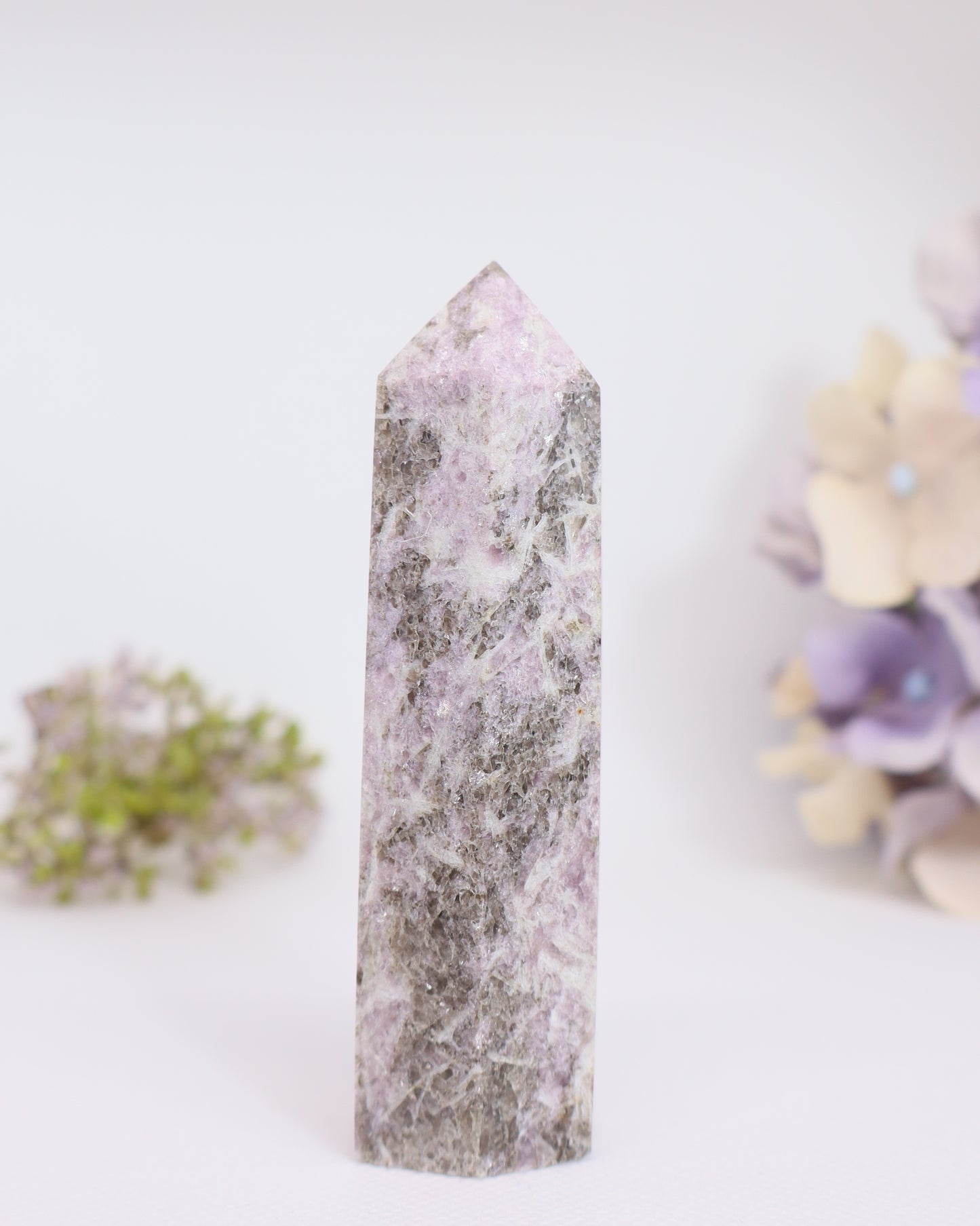 Lepidolite x Black Tourmaline Tower - Tip Broken