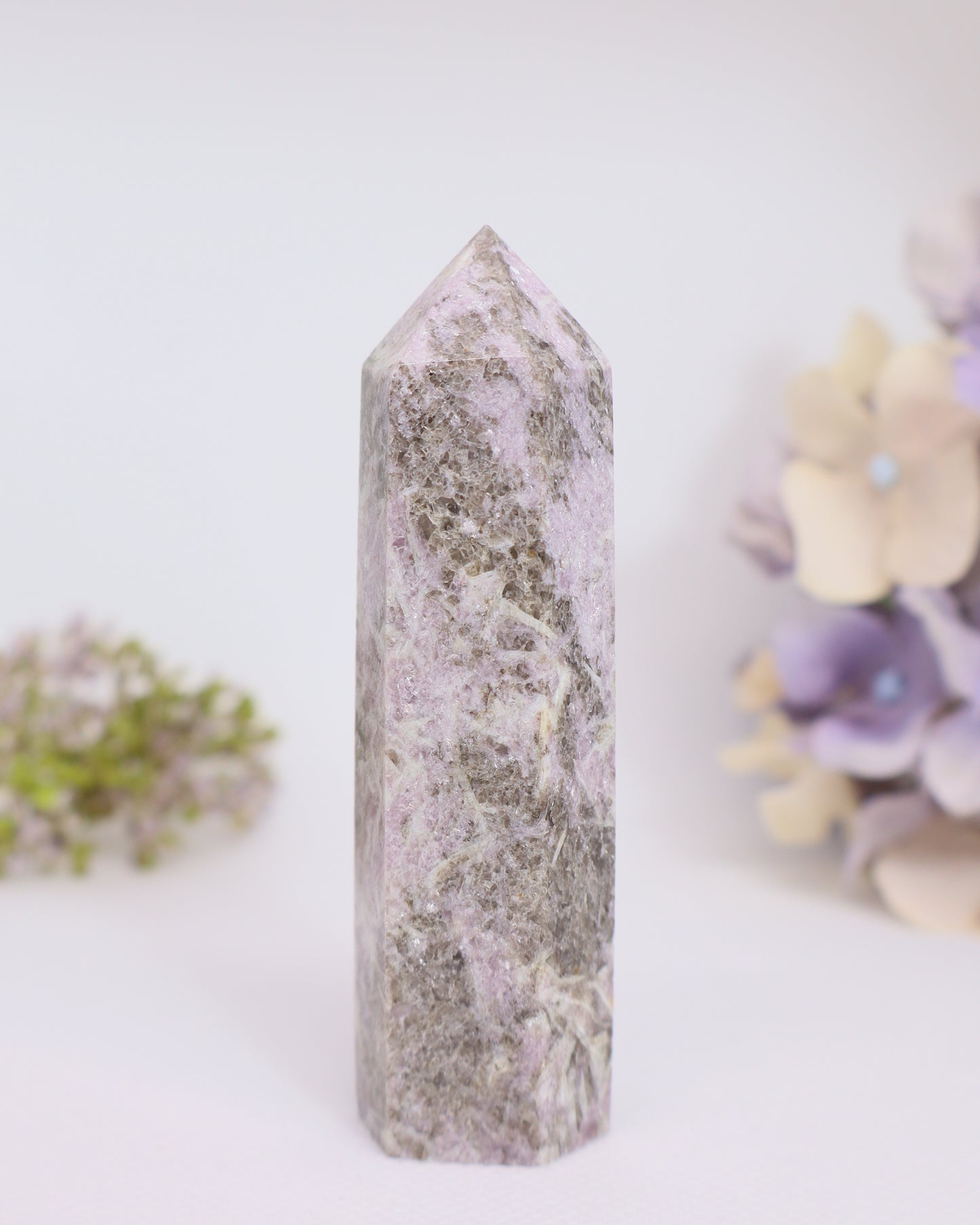 Lepidolite x Black Tourmaline Tower - Tip Broken