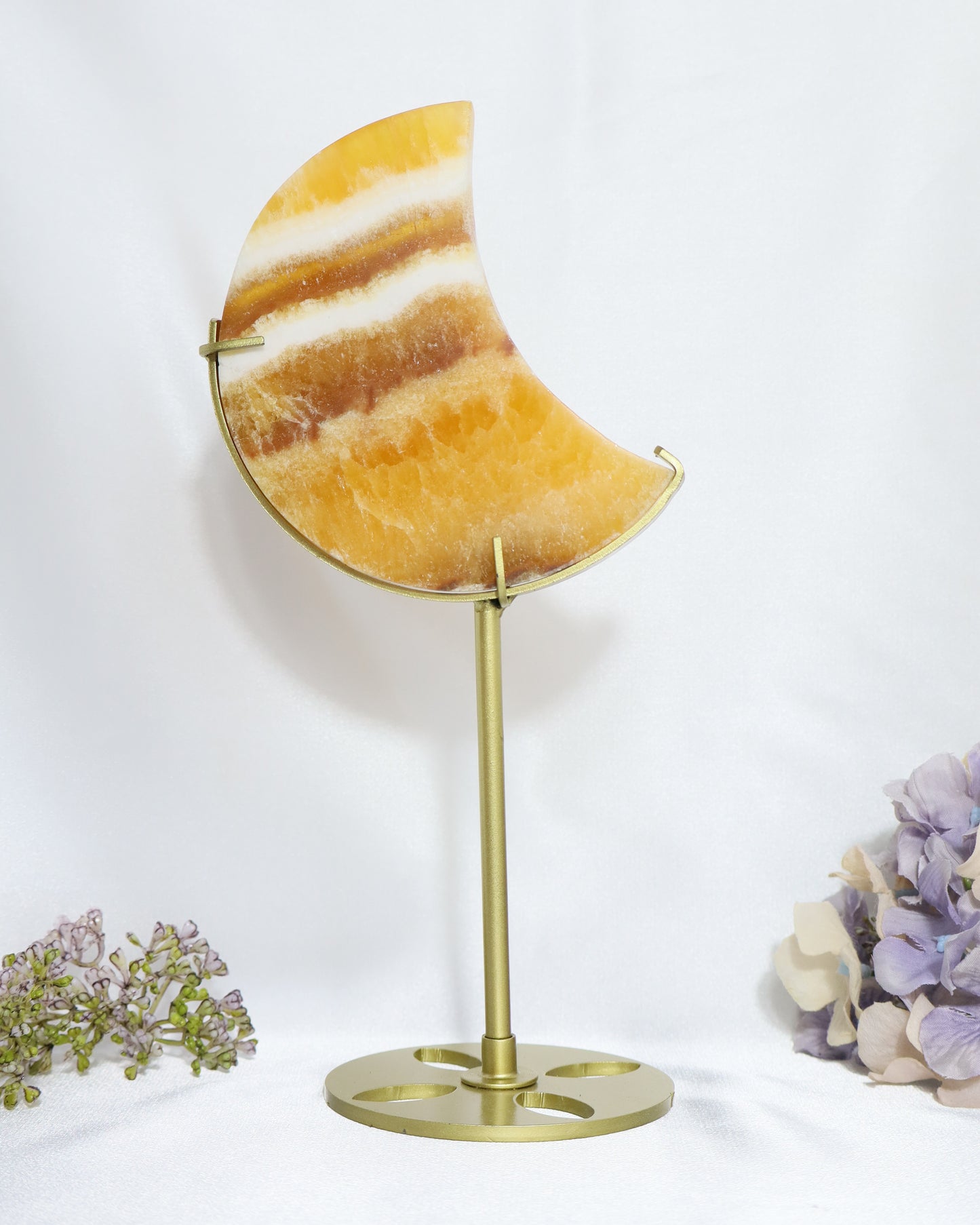 Orange Calcite Moon on Stand #2