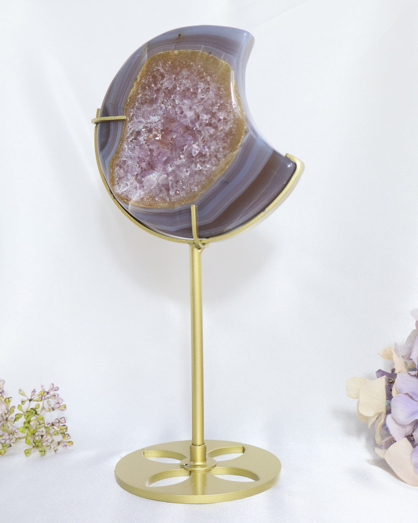 Druzy Agate Amethyst Moon On Stand #1