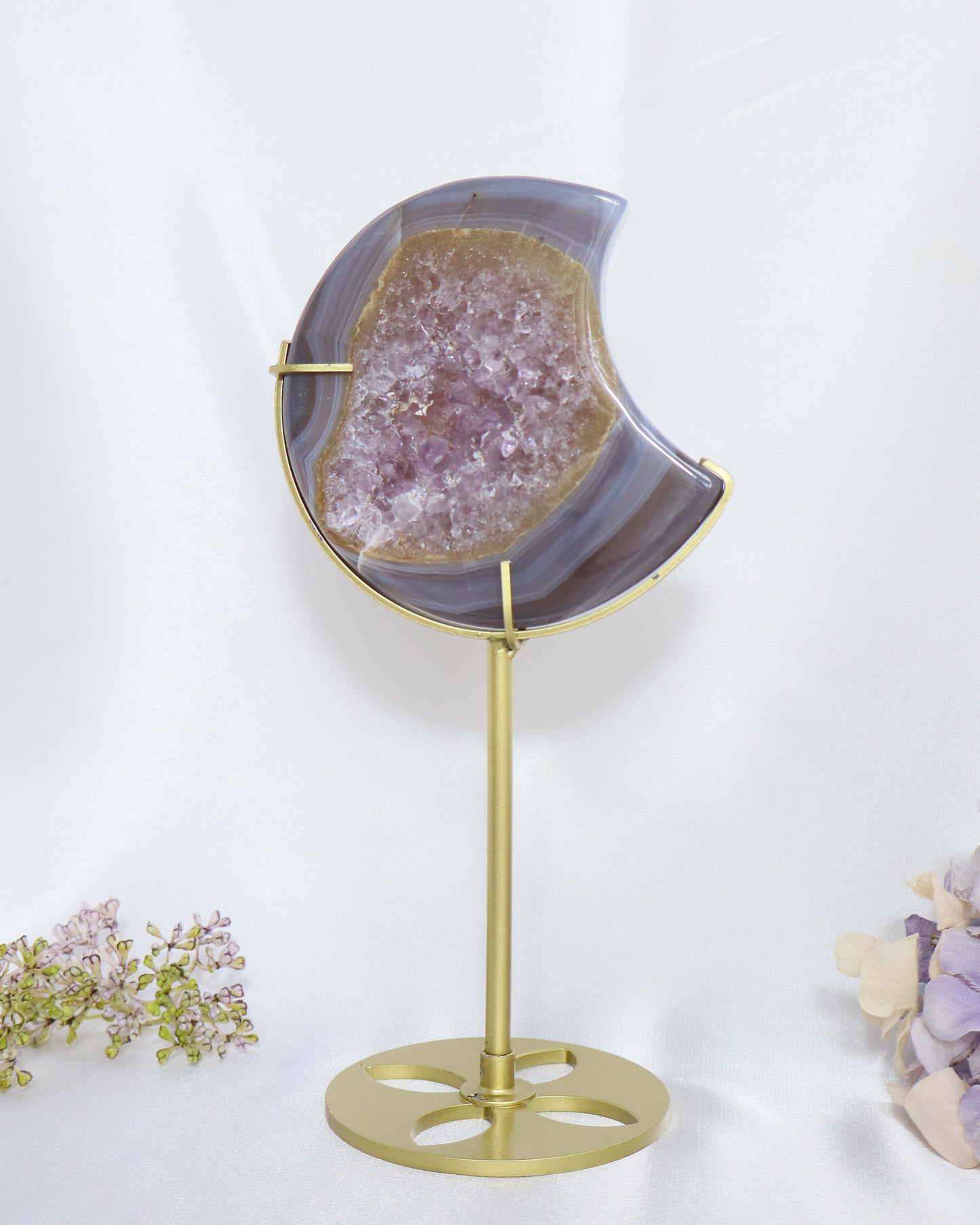 Druzy Agate Amethyst Moon On Stand #1