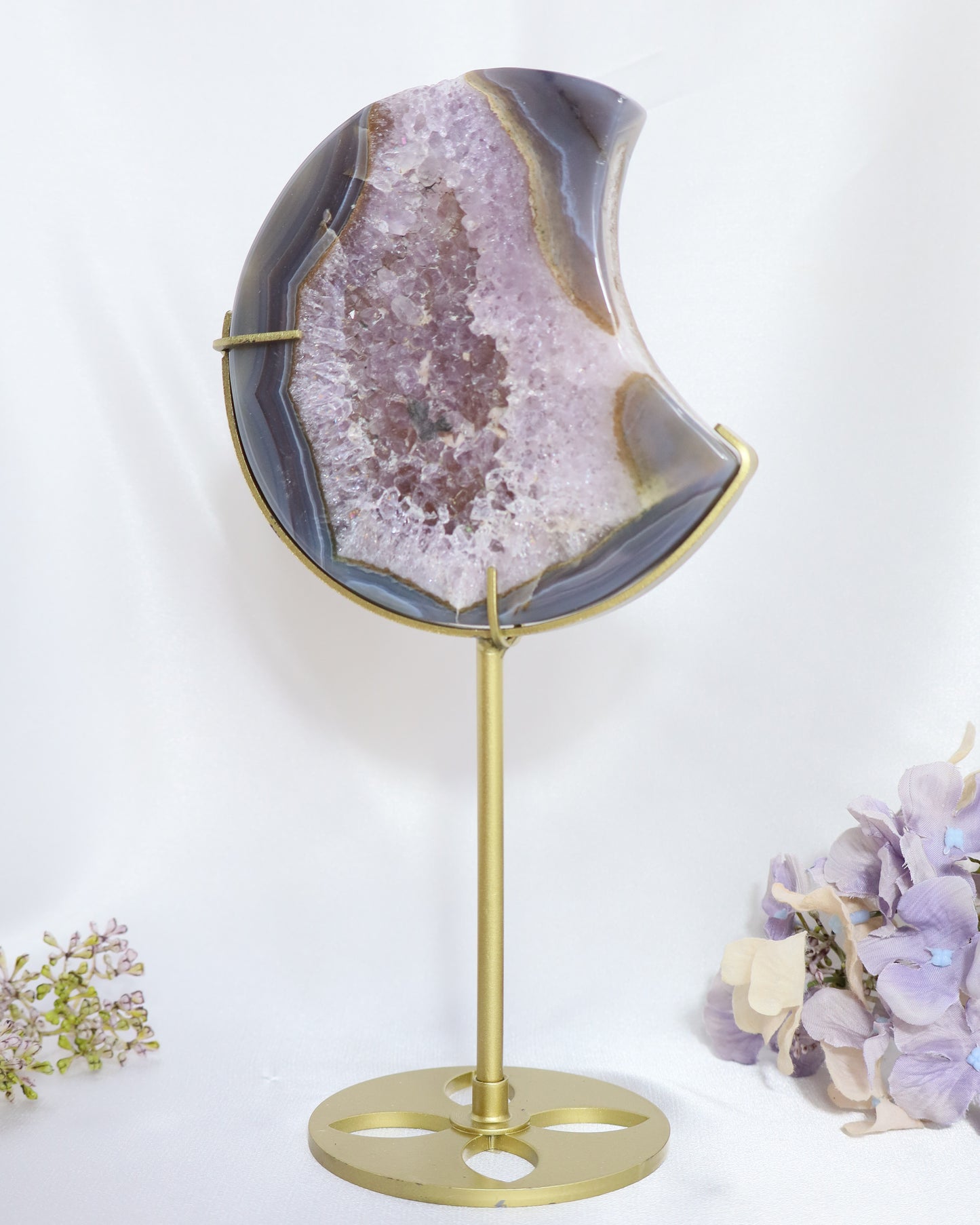 Druzy Agate Amethyst Moon On Stand #3