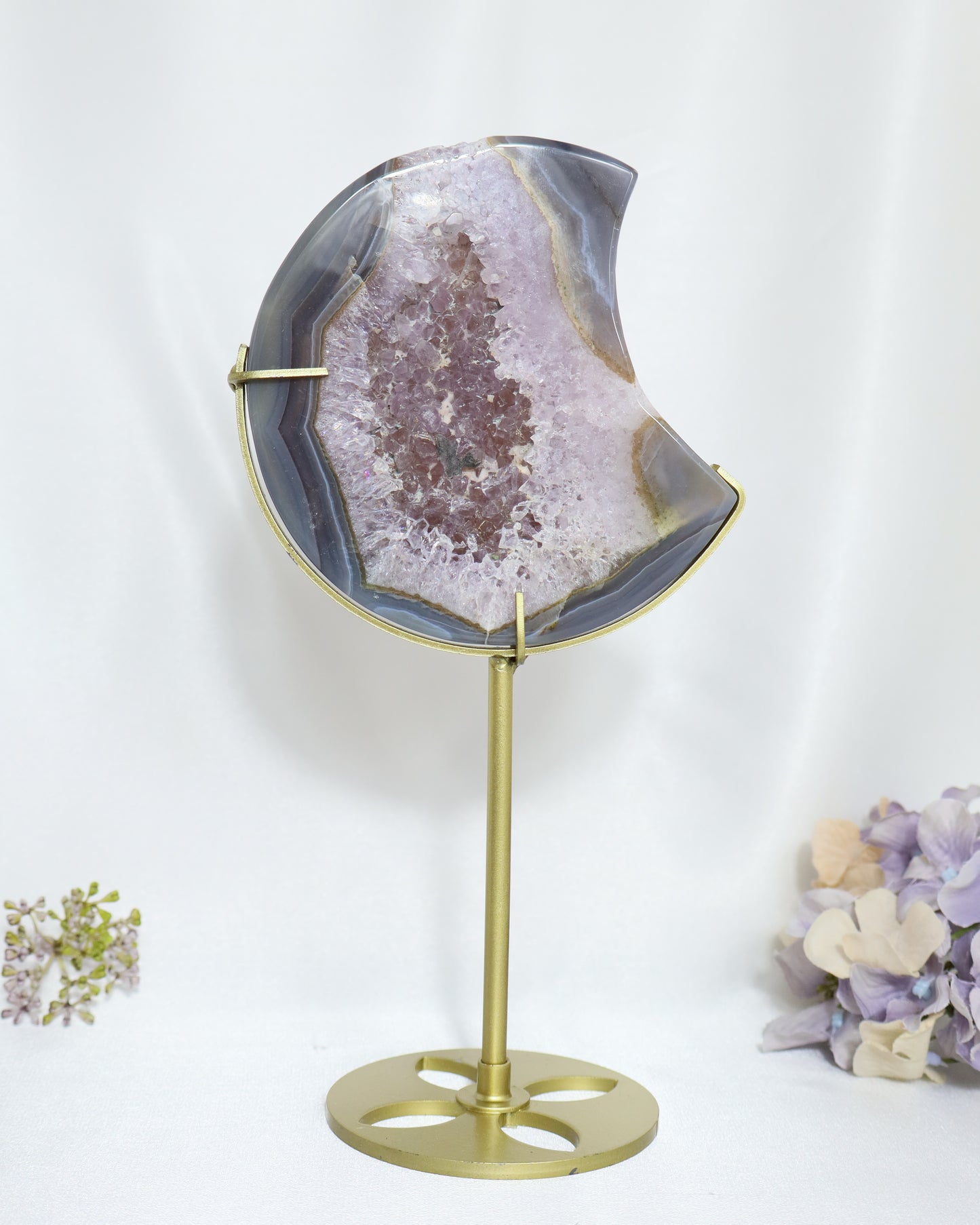 Druzy Agate Amethyst Moon On Stand #3