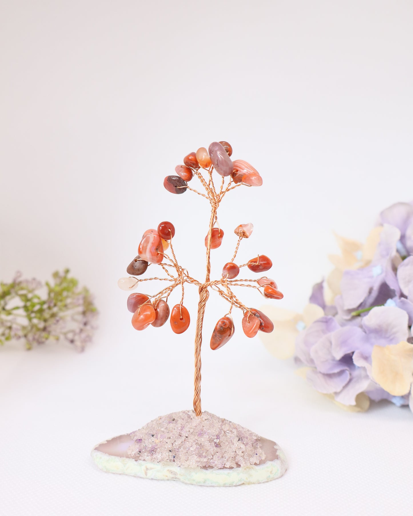 Carnelian Crystal Tree on Agate Slice