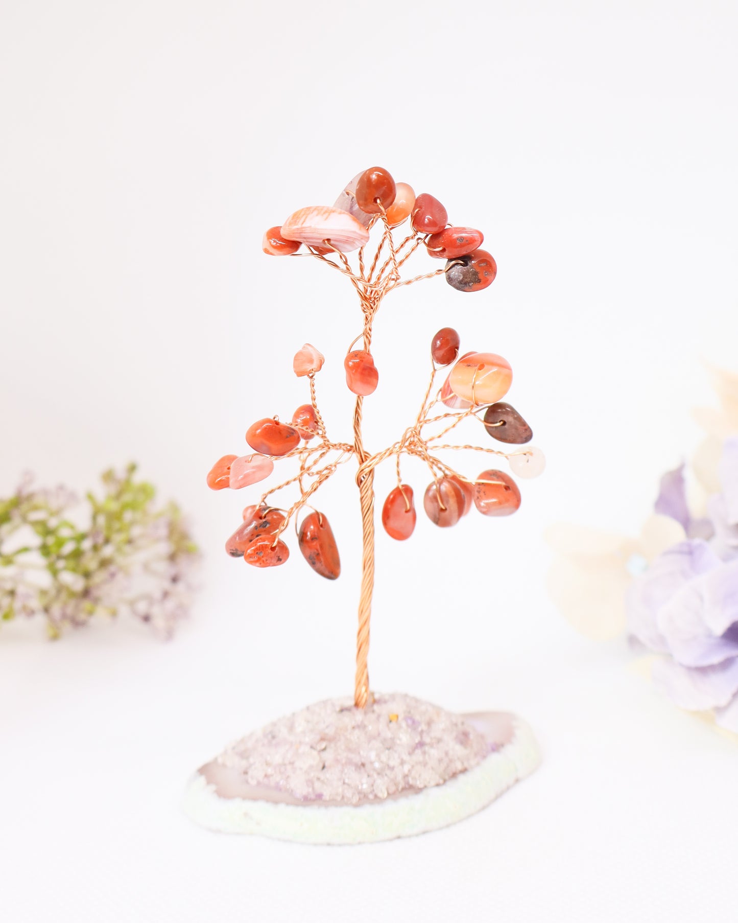 Carnelian Crystal Tree on Agate Slice