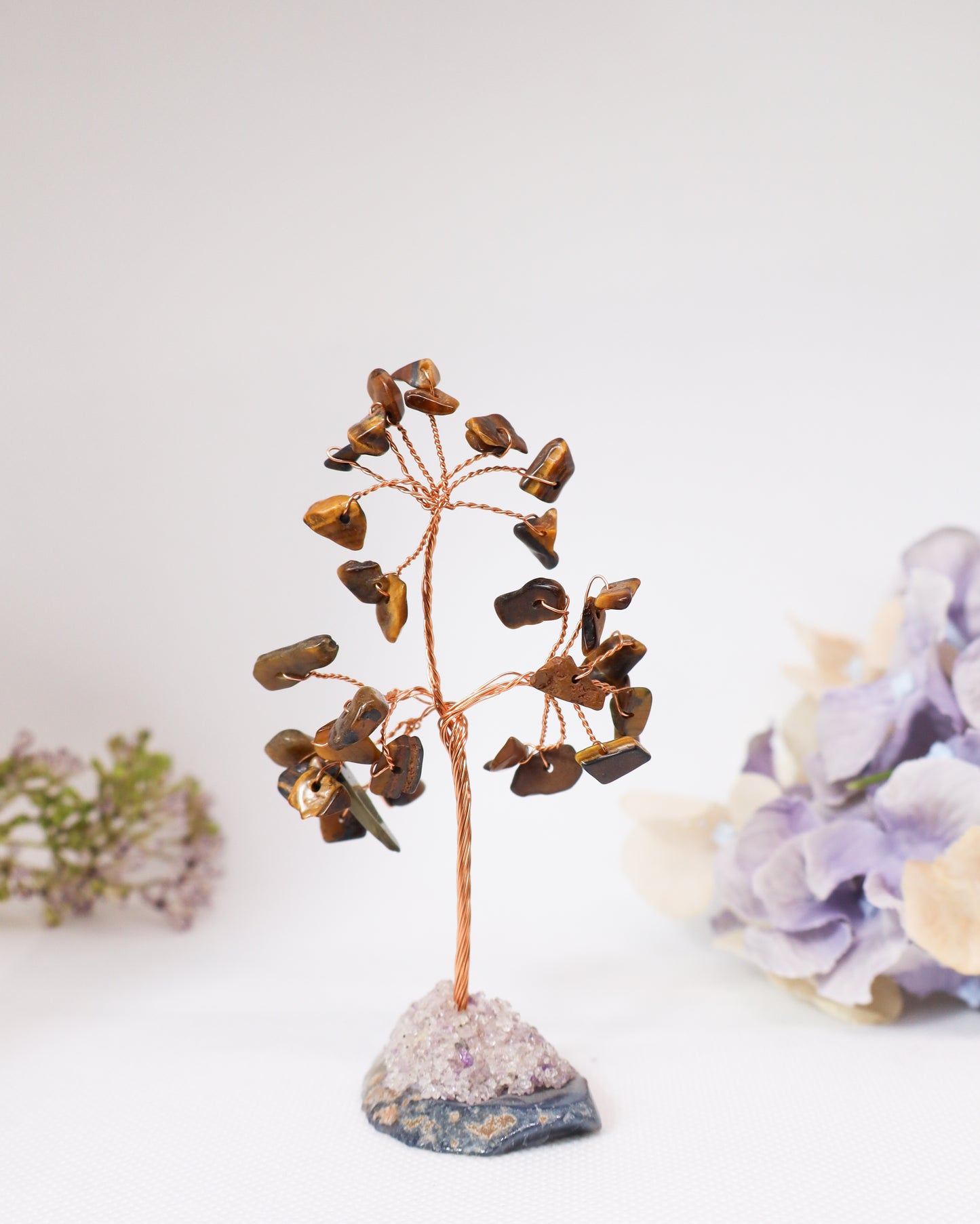 Tiger's Eye Crystal Tree on Agate Slice