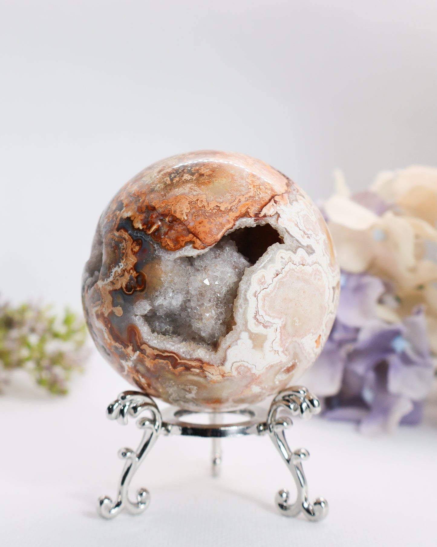 Pink  & Grey Crazy Lace Agate Sphere