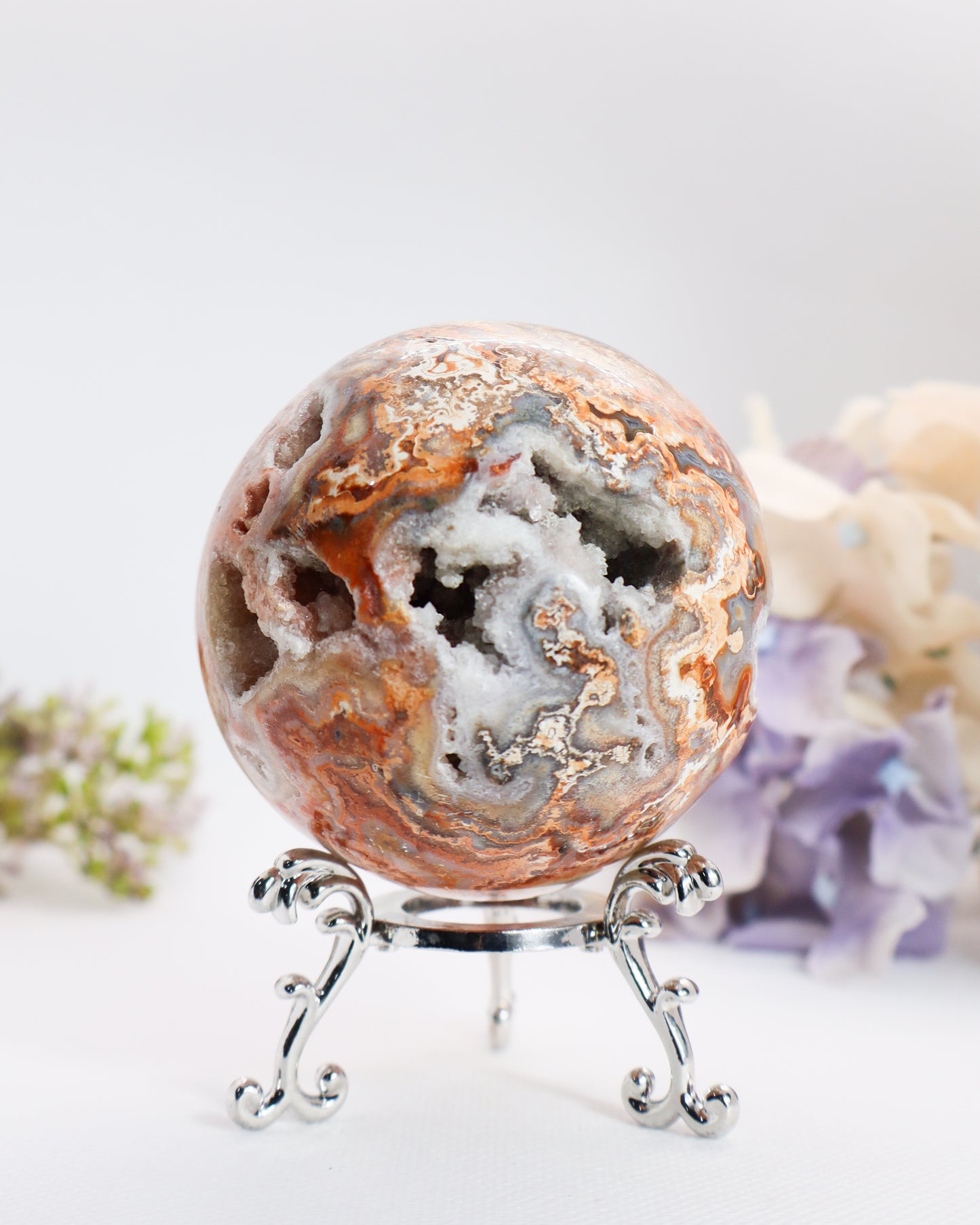 Pink  & Grey Crazy Lace Agate Sphere