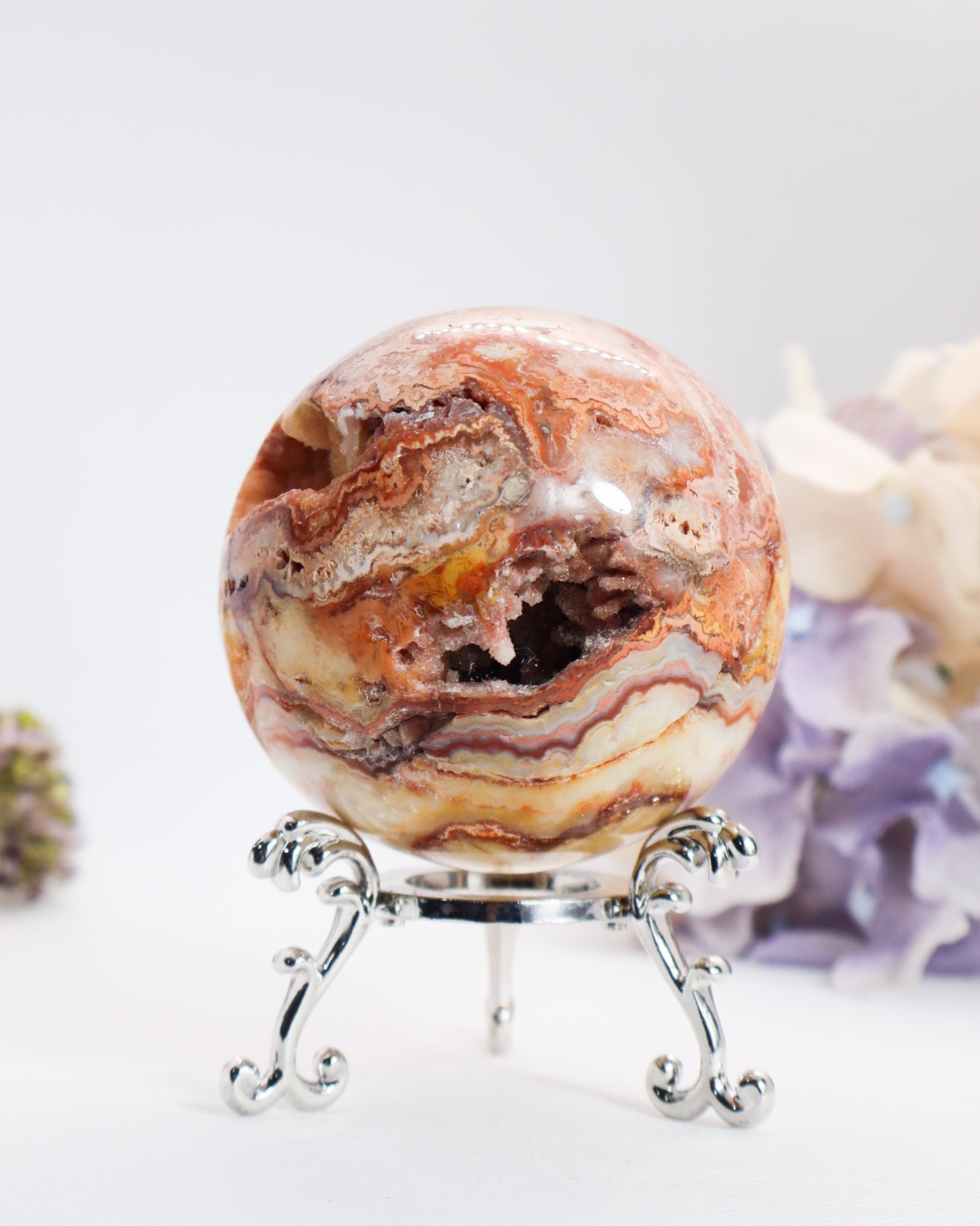 Yellow & Pink Crazy Lace Agate Sphere #1