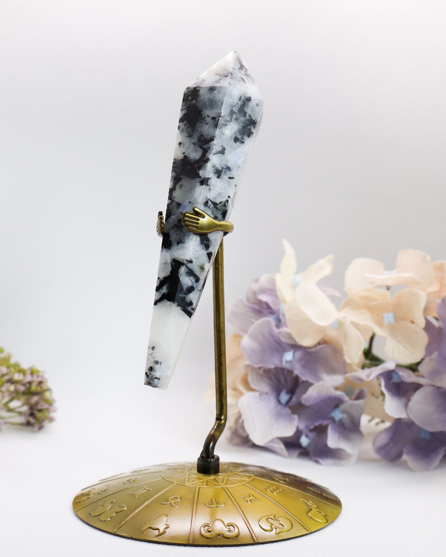 Rainbow Moonstone Wand On Stand #4 - Tip Broken