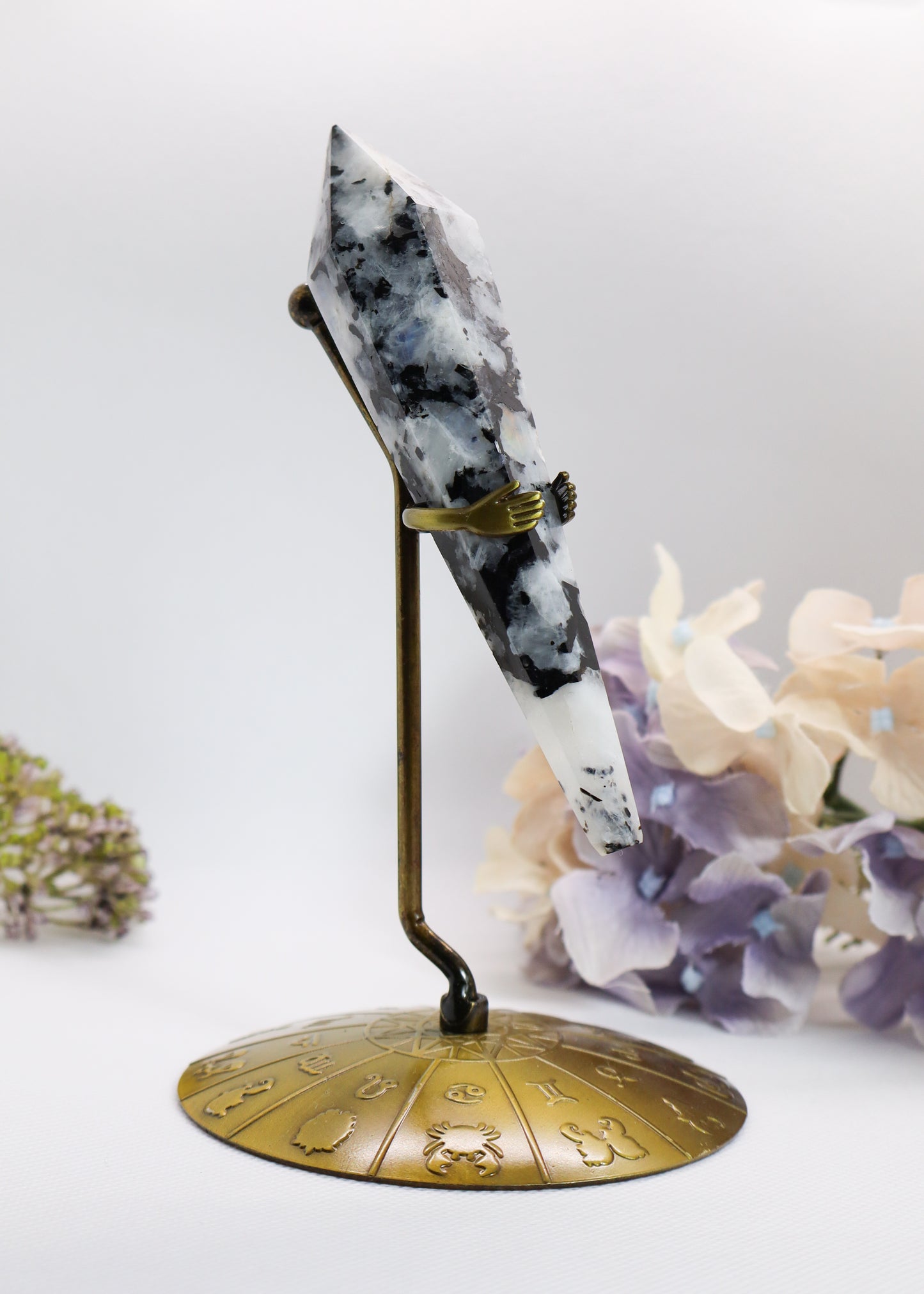 Rainbow Moonstone Wand On Stand #4 - Tip Broken