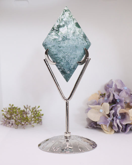 Moss Agate Diamond on Stand #9