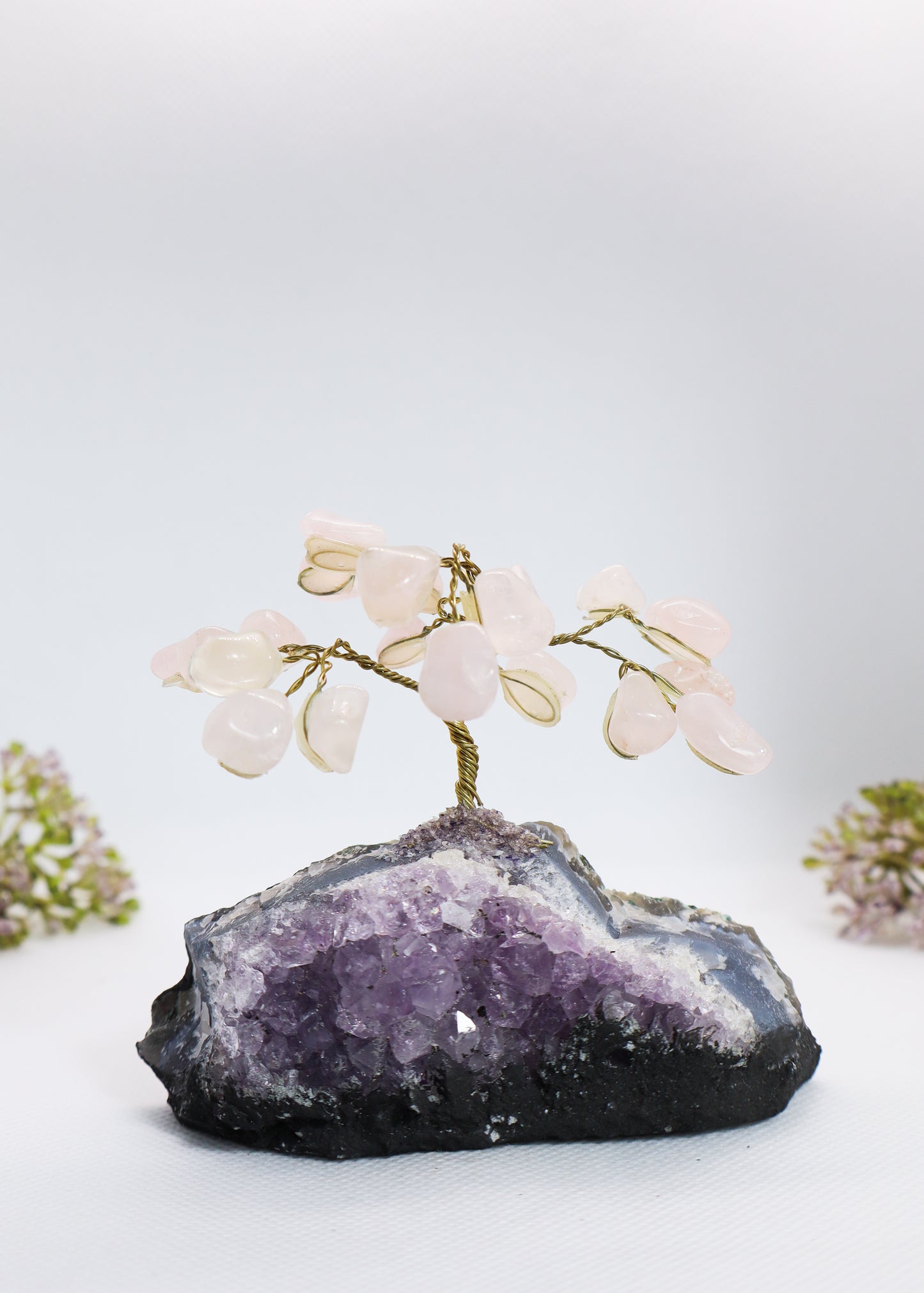 Rose Quartz Tree on Amethyst Cluster #1