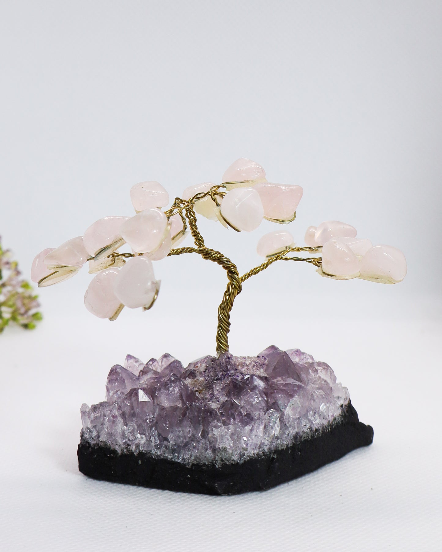 Rose Quartz Tree on Amethyst Cluster #2