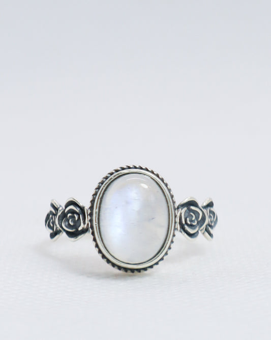 Moonstone Flower Ring - 925 Sterling Silver