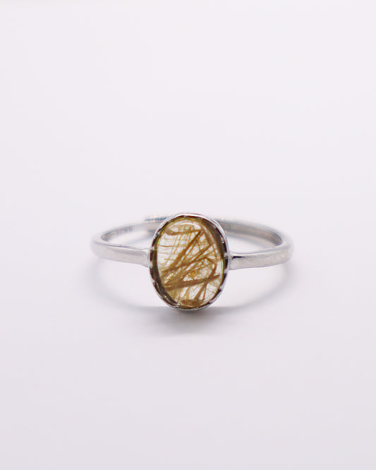 Golden Rutile Quartz Ring - 925 Sterling Silver