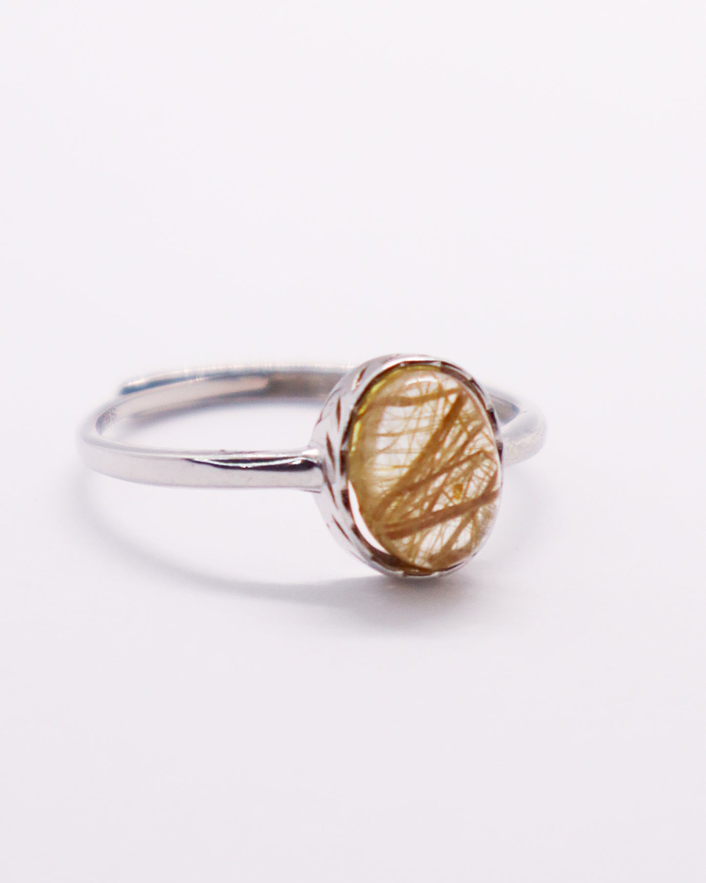 Golden Rutile Quartz Ring - 925 Sterling Silver