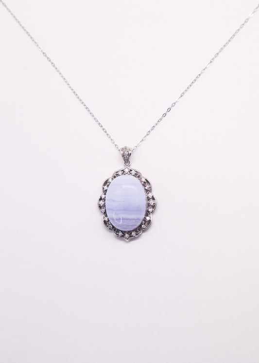 Blue Lace Agate Necklace- 925 Sterling Silver