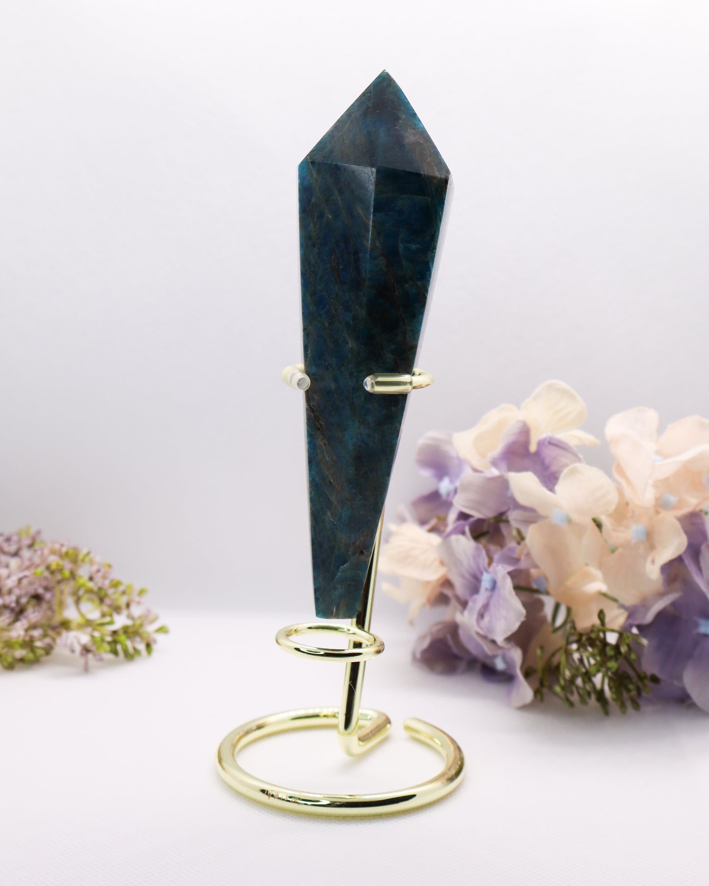 Blue Apatite Wand on Stand #2 -Tip Little Broken