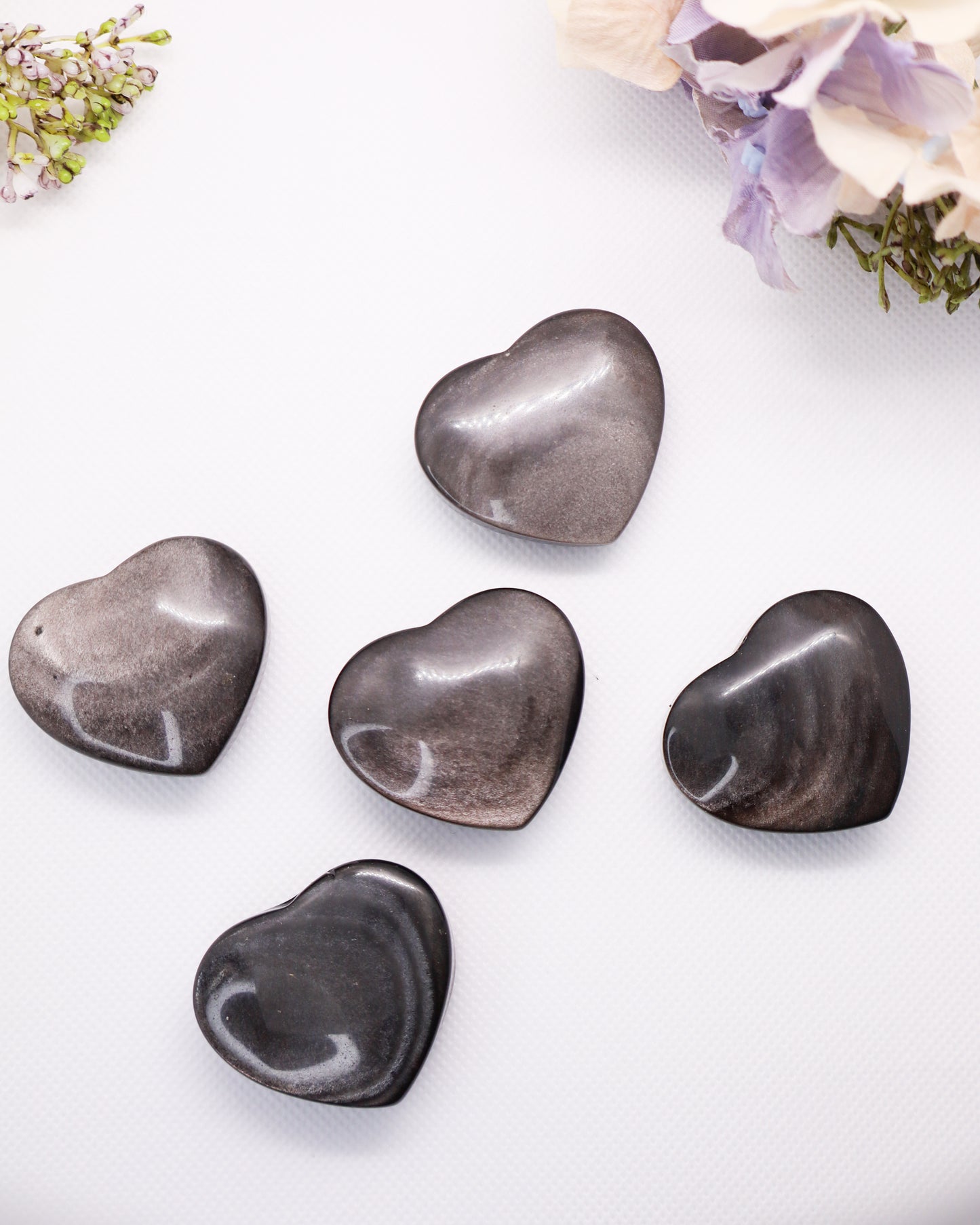 Silver Sheen Obsidian Hearts