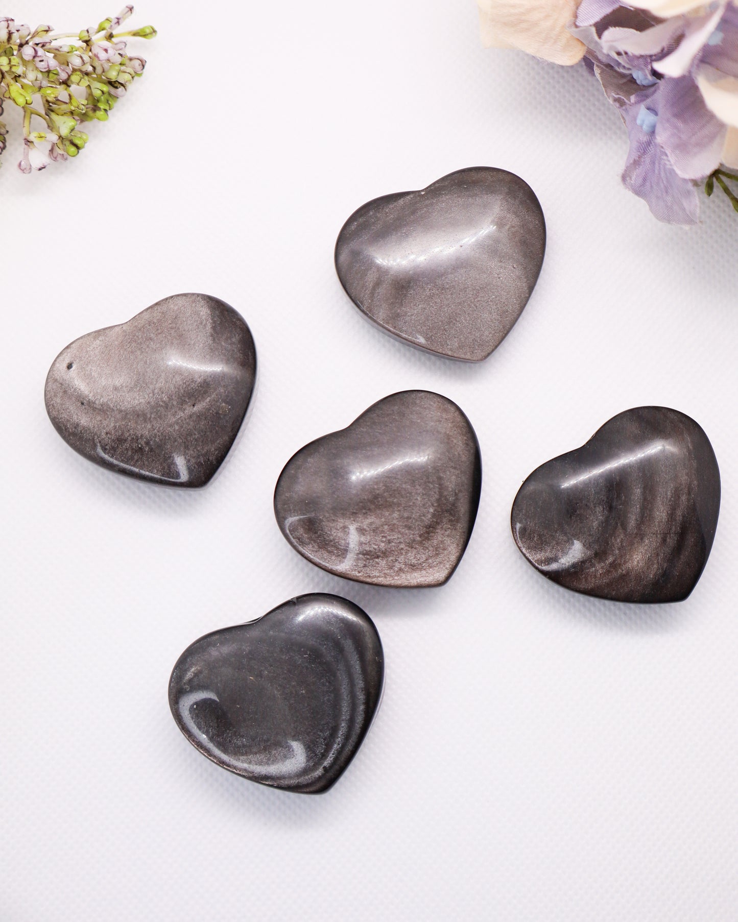 Silver Sheen Obsidian Hearts