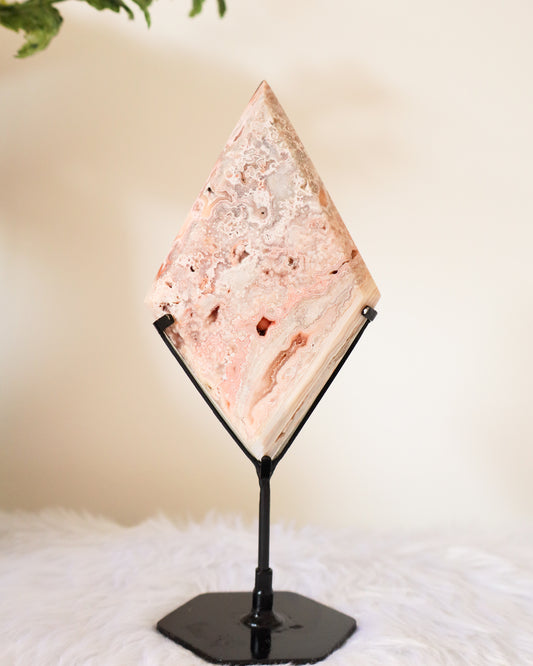 Pink Crazy Lace Agate Diamond with Stand #1