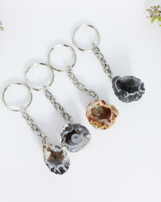 Natural Agate Geode Keychains