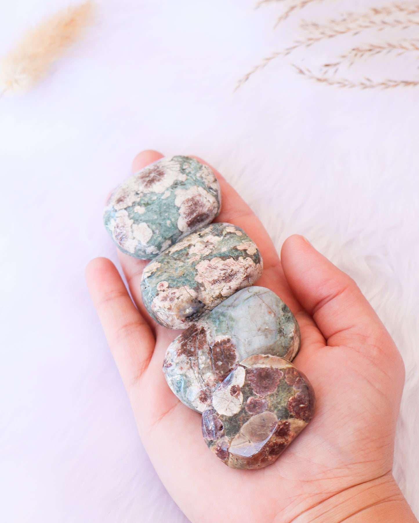 Green Sakura/ Flower Agate Palm Stones