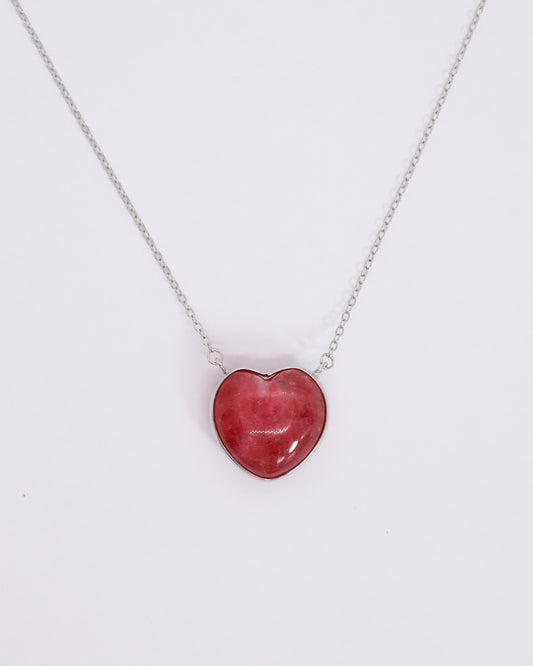 Rhodonite Heart Necklace - 925 Sterling Silver